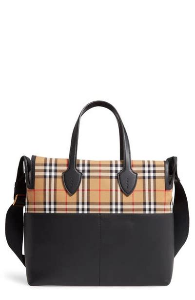 Kingswood Vintage Check & Leather Diaper Tote In Black